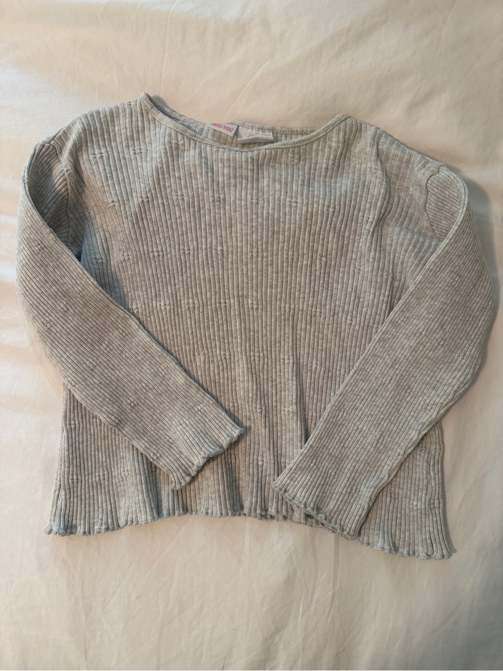 Zara Ribbed Crewneck Sweater - Light Gray